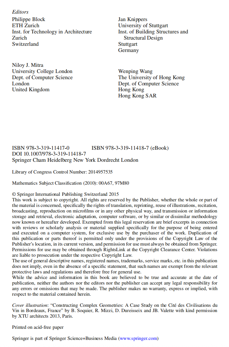 Advances in Architectural Geometry 2014